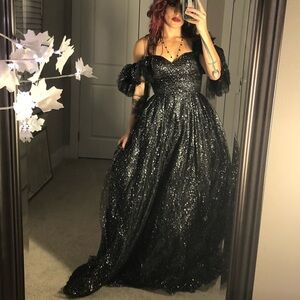 Black goth cinderella fluffy sparkle dress wedding gown